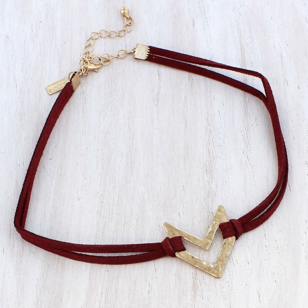 Burgundy chevron choker necklace